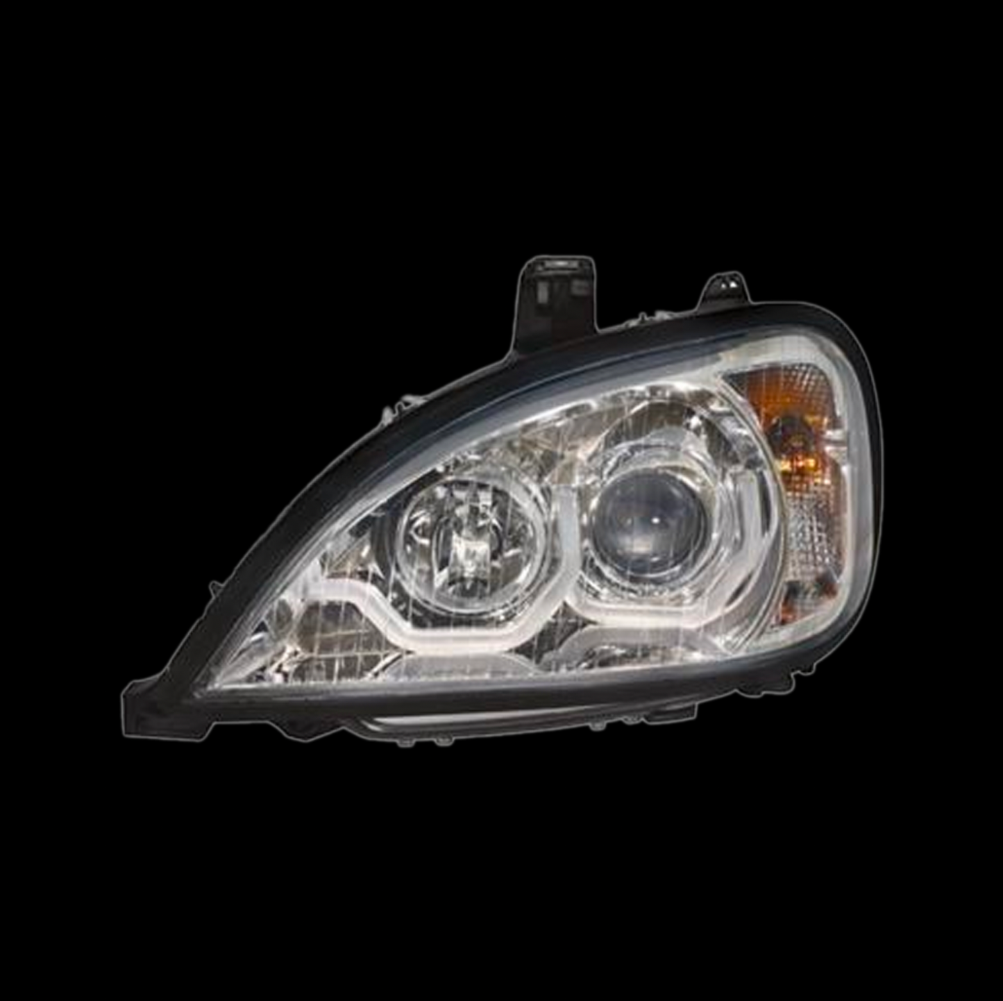 Chrome Freightliner Columbia Projection Headlight With Dual Function Amber LED Light Bar
