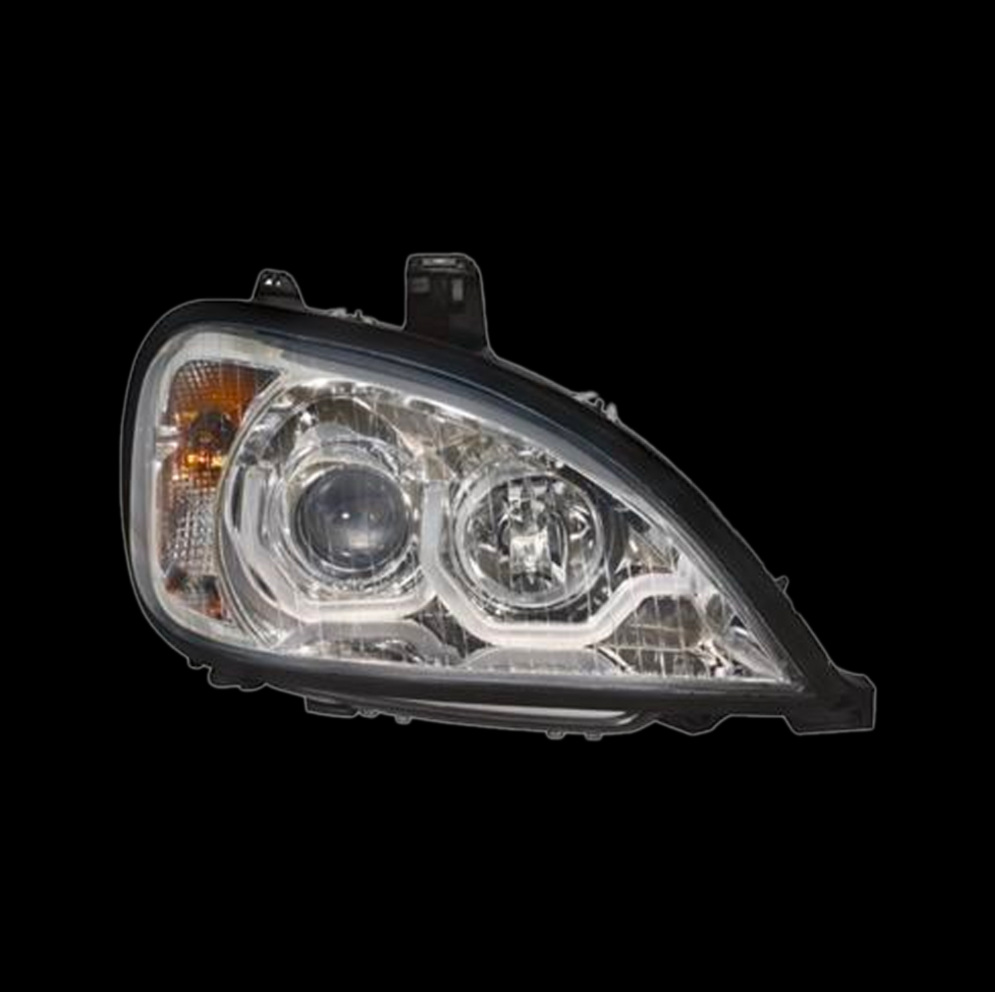 Chrome Freightliner Columbia Projection Headlight With Dual Function Amber LED Light Bar