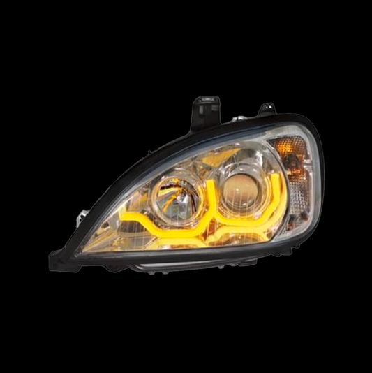 Chrome Freightliner Columbia Projection Headlight With Dual Function Amber LED Light Bar