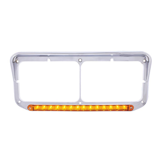 Chrome Plastic 14 Amber Led Rectangular Headlight Bezel W/ Visor