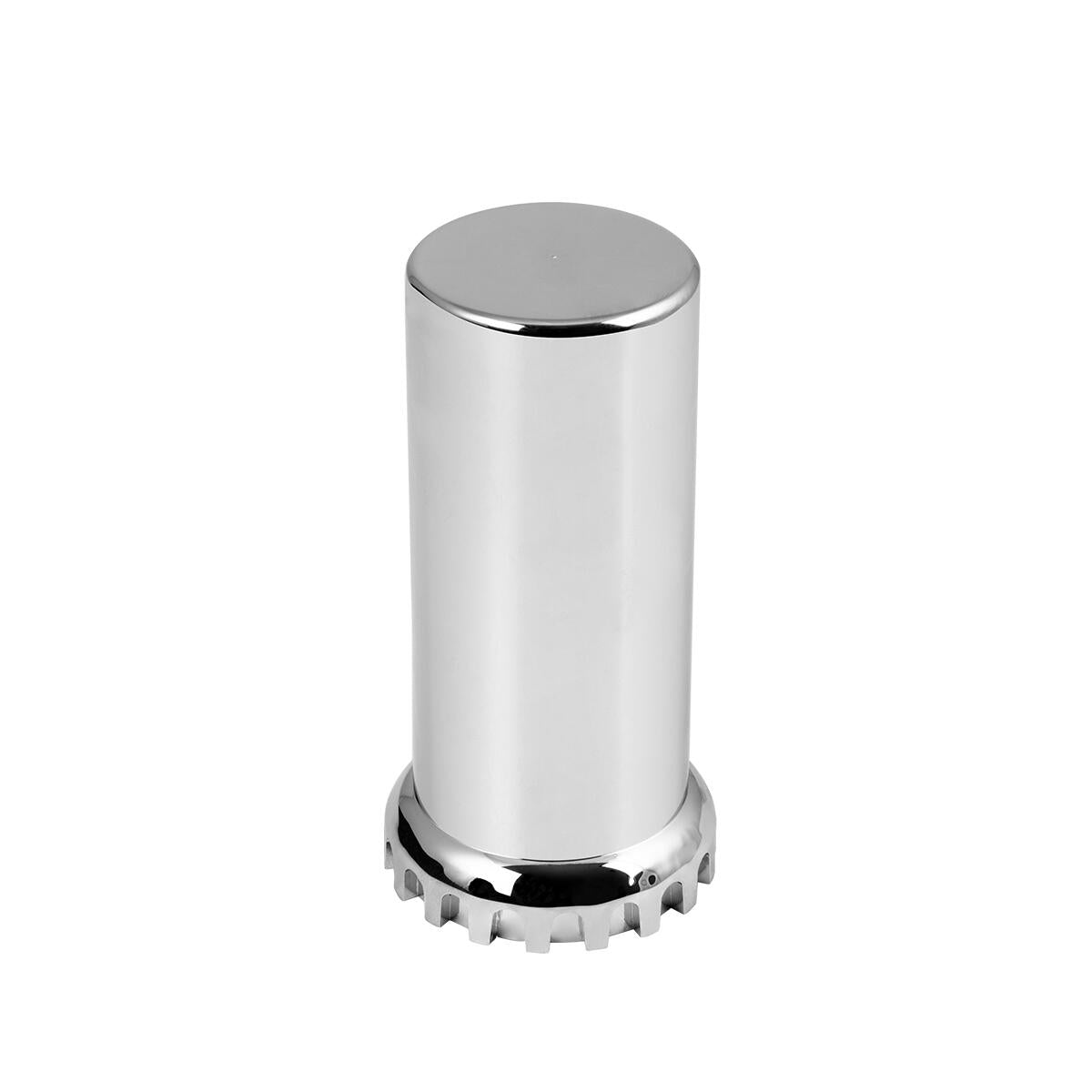 Chrome Plastic 33MM Flat Top Tube Lug Nut Cover With Lock Flange Screw-on. 4-3/8" H