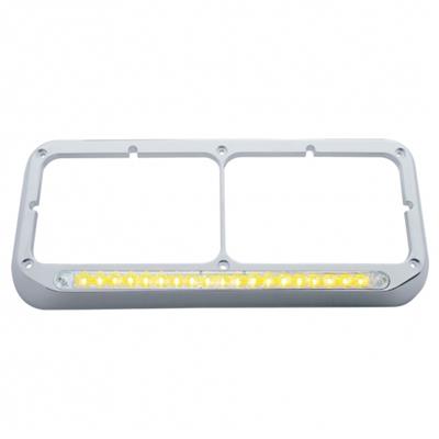 Chrome Plastic Dual Headlight Bezel W/ 19 Amber Led 12" Reflector Light