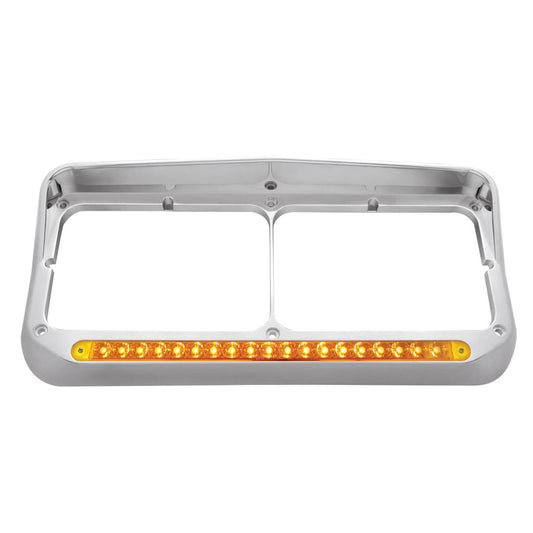 Chrome Plastic Dual Headlight Bezel W/ Visor W/ 19 Amber Led 12"
