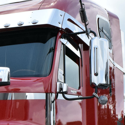 Chrome Plastic Freightliner Passenger Side Mirror Cover W/ 14 Amber Led 12" Light Bar - Clear Lens