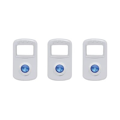 Chrome Plastic Kenworth/Peterbilt Rocker Switch Cover W/ Blue Diamond - Blue (3 pack)