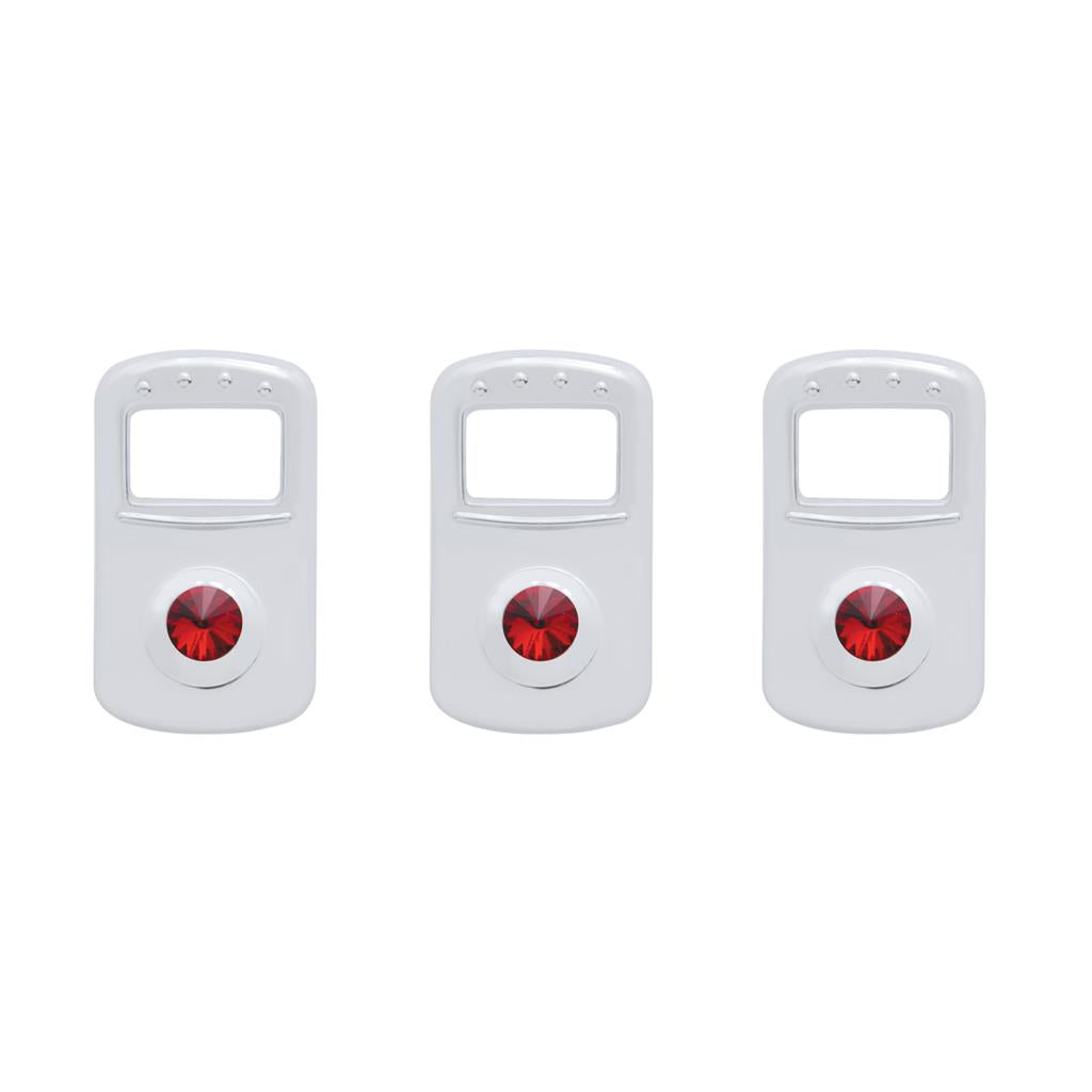 Chrome Plastic Kenworth/Peterbilt Rocker Switch Cover W/ Diamond - Red (3 pack)