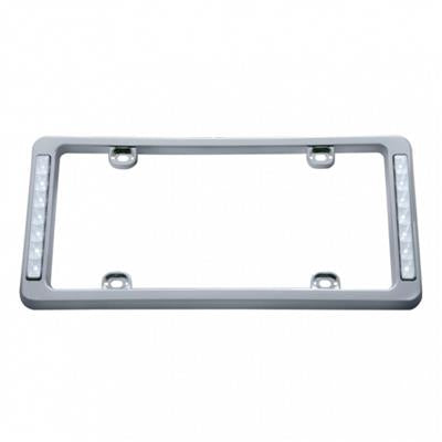 Chrome Plastic License Frame W/ Two 7 White Led Reflector Light Bar - Clear Lens