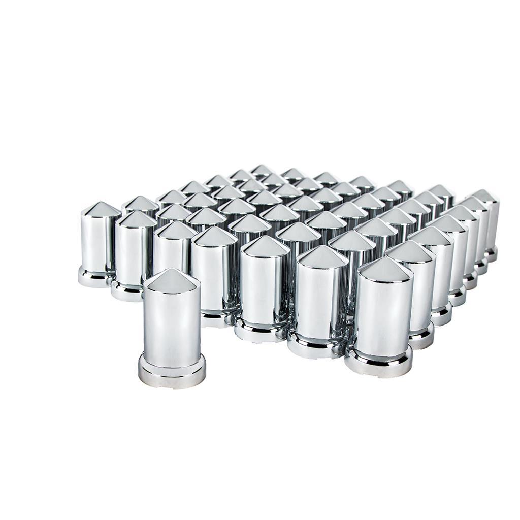 Chrome Plastic Pointed Nut Covers With Flange 33mm X 3-3/16" - Push-On (60 Pack)