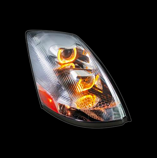 Chrome Projection Headlight With Amber LED Light Bar For (2003-2017) Volvo VN/VNL