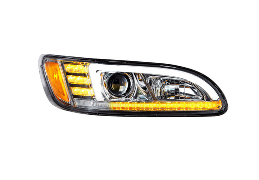 CHROME PROJECTION HEADLIGHT WITH LED SEQUENTIAL TURN & DRL FOR 2005-2015 PETERBILT 386 / 335 (2005-2010) - PASSENGER