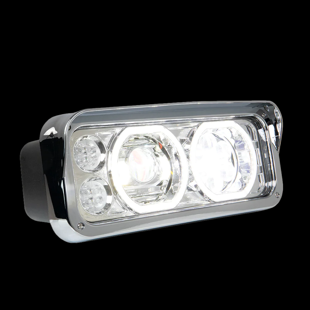 Chrome Projector Headlight fits Freightliner Classic, Peterbilt, Kenworth, and Western Star 4900 - Passenger Side.