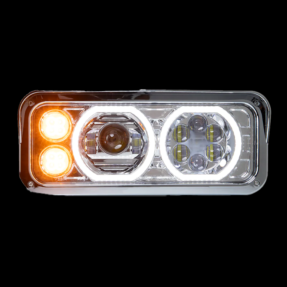 Chrome Projector Headlight fits Freightliner Classic, Peterbilt, Kenworth, and Western Star 4900 - Passenger Side.