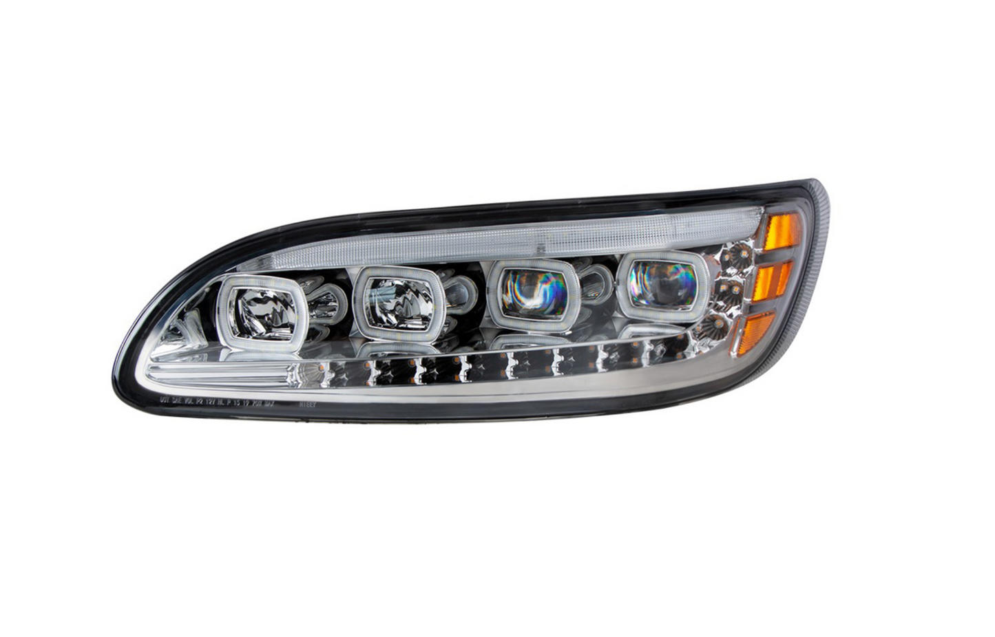 CHROME QUAD-LED HEADLIGHT WITH LED DRL & SEQ. SIGNAL FOR PETERBILT 386 (2005-2015) / 335 (200 - 2010) - DRIVER
