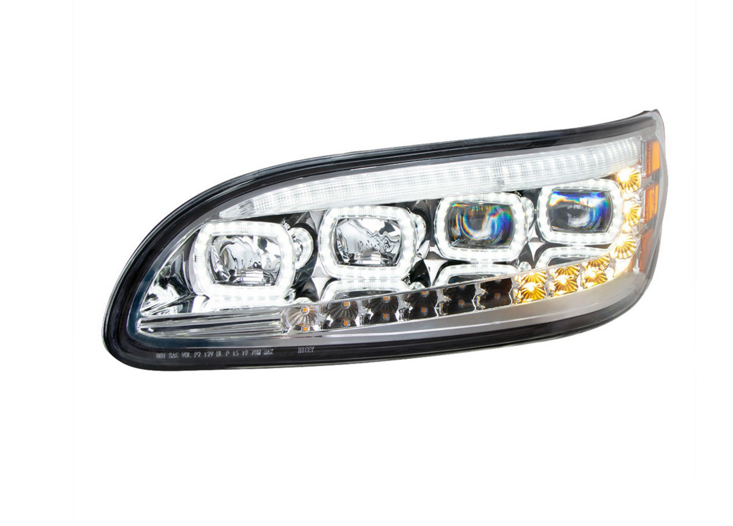 CHROME QUAD-LED HEADLIGHT WITH LED DRL & SEQ. SIGNAL FOR PETERBILT 386 (2005-2015) / 335 (200 - 2010) - DRIVER