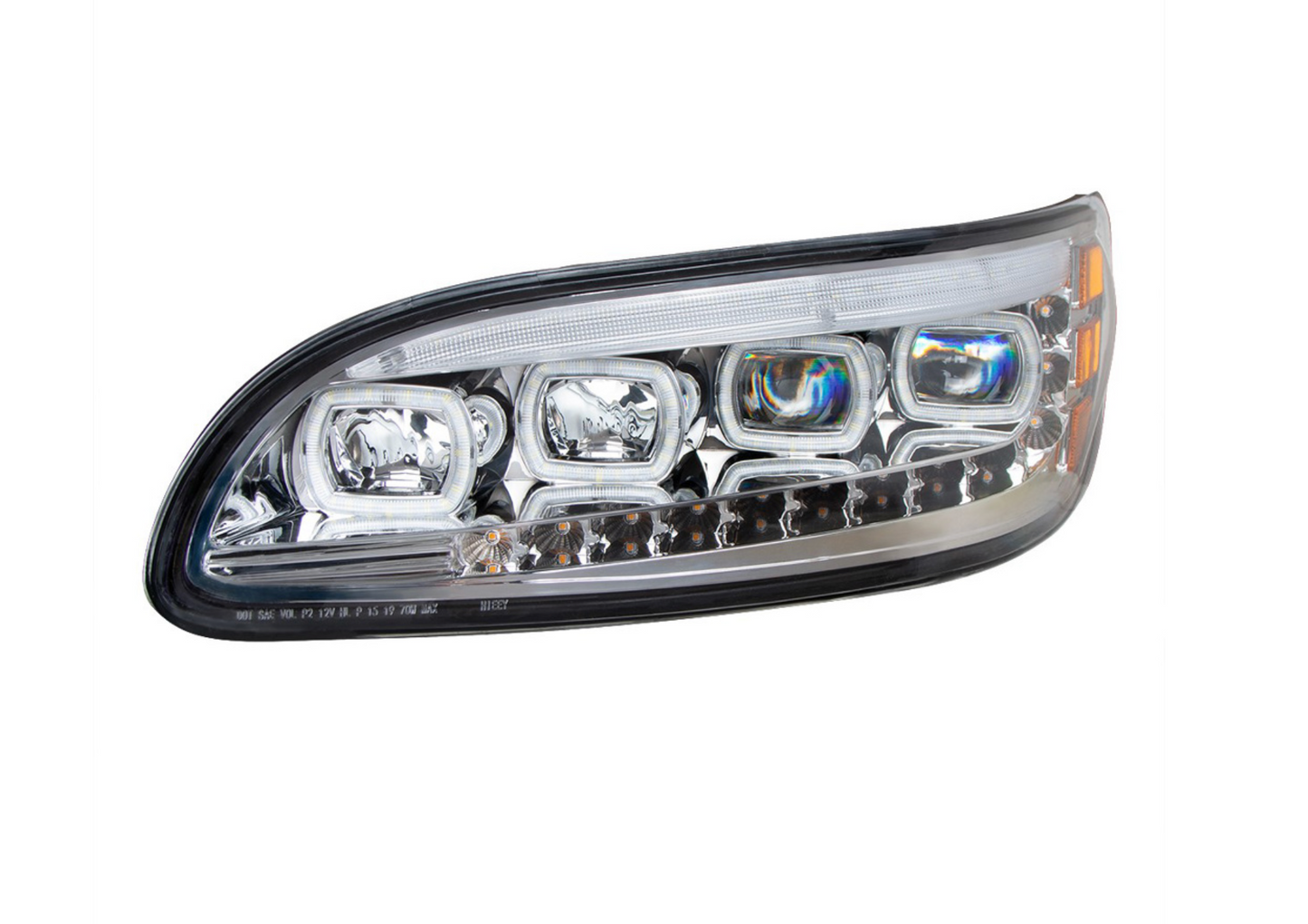 CHROME QUAD-LED HEADLIGHT WITH LED DRL & SEQ. SIGNAL FOR PETERBILT 386 (2005-2015) / 335 (200 - 2010) - DRIVER