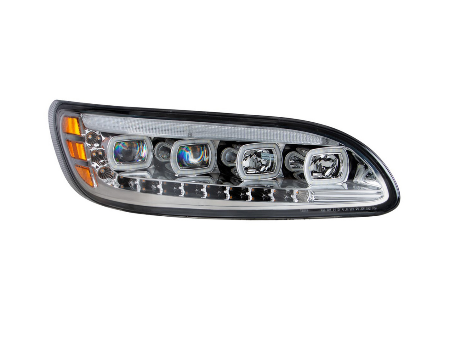 CHROME QUAD-LED HEADLIGHT WITH LED DRL & SEQ. SIGNAL FOR PETERBILT 386 (2005-2015) / 335 (200 - 2010) - PASSENGER