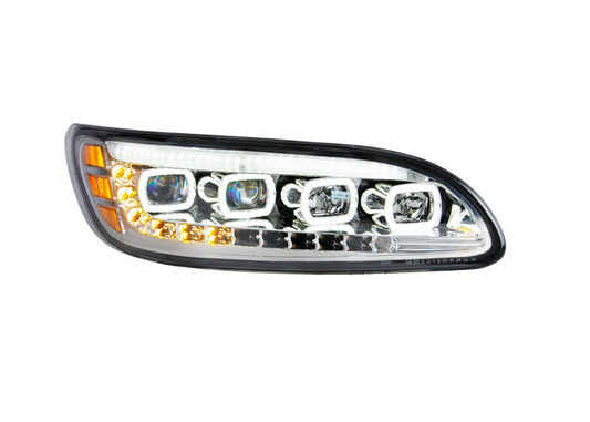 CHROME QUAD-LED HEADLIGHT WITH LED DRL & SEQ. SIGNAL FOR PETERBILT 386 (2005-2015) / 335 (200 - 2010) - PASSENGER