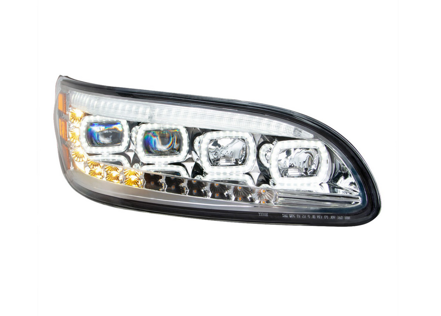 CHROME QUAD-LED HEADLIGHT WITH LED DRL & SEQ. SIGNAL FOR PETERBILT 386 (2005-2015) / 335 (200 - 2010) - PASSENGER