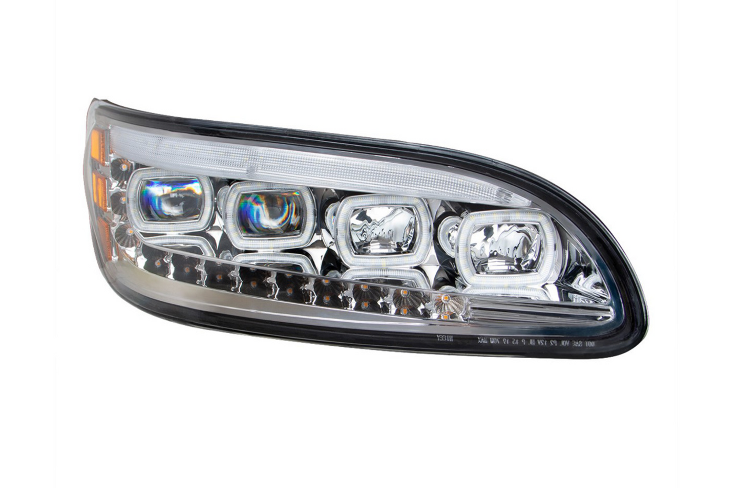 CHROME QUAD-LED HEADLIGHT WITH LED DRL & SEQ. SIGNAL FOR PETERBILT 386 (2005-2015) / 335 (200 - 2010) - PASSENGER