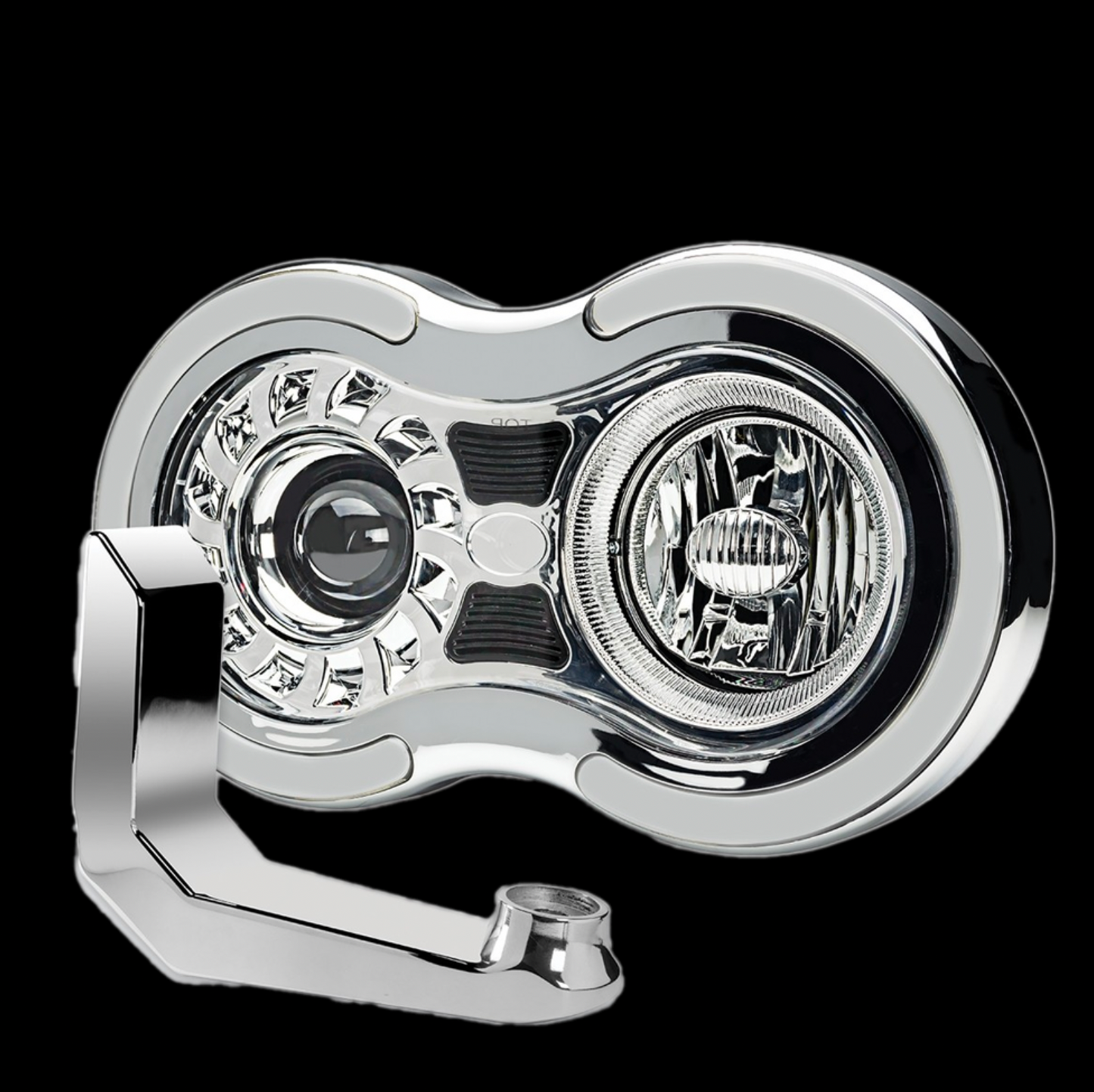 CHROME "RETRO SERIES" HEADLIGHT ASSEMBLY WITH DUAL FUNCTION HALO ACCENTS & MOUNTING BRACKET