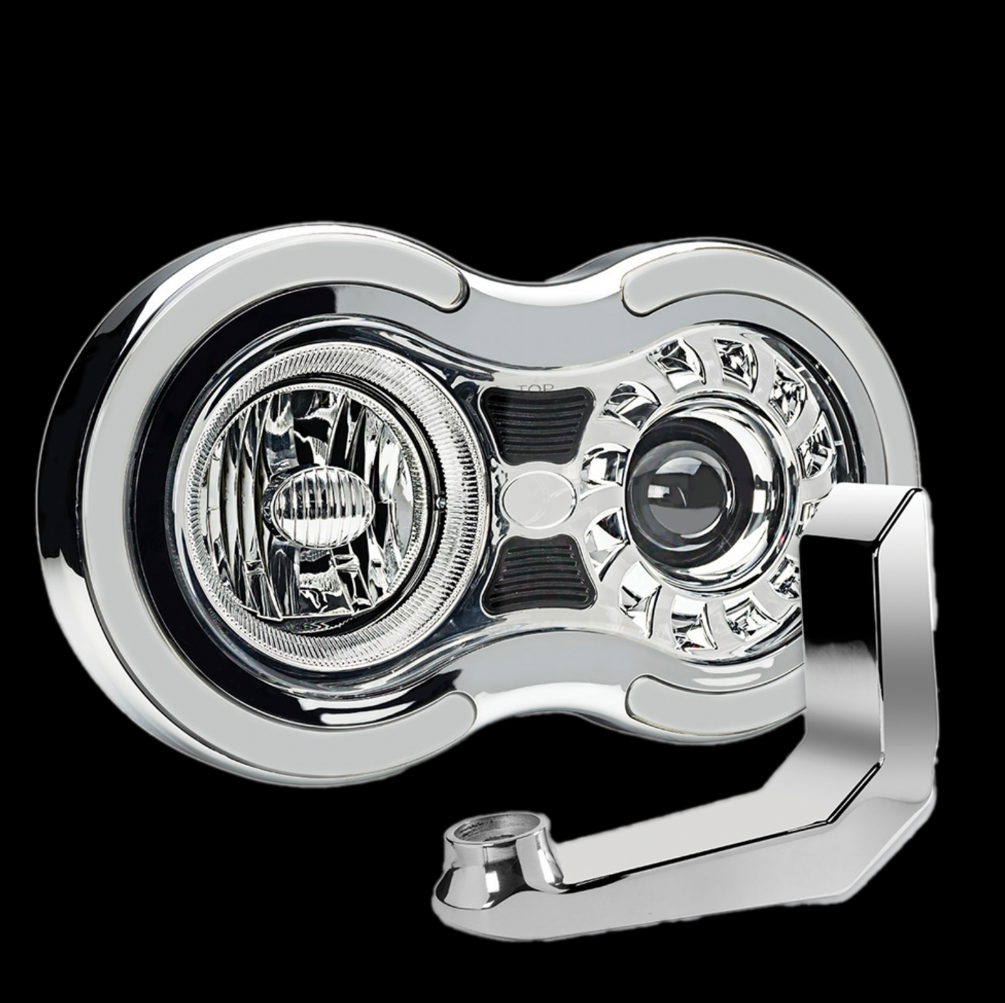 CHROME "RETRO SERIES" HEADLIGHT ASSEMBLY WITH DUAL FUNCTION HALO ACCENTS & MOUNTING BRACKET