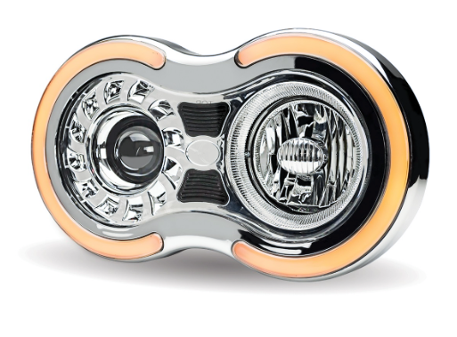 Chrome "Retro Series” Headlight Assembly With Dual Function Halo Accents - Passenger Side (No Bracket)