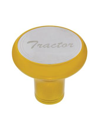 Deluxe Aluminum Screw-On Air Valve Knob With Stainless Tractor Plaque - Electric Yellow