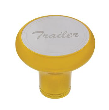 Deluxe Aluminum Screw-On Air Valve Knob With Stainless Trailer Plaque - Electric Yellow.