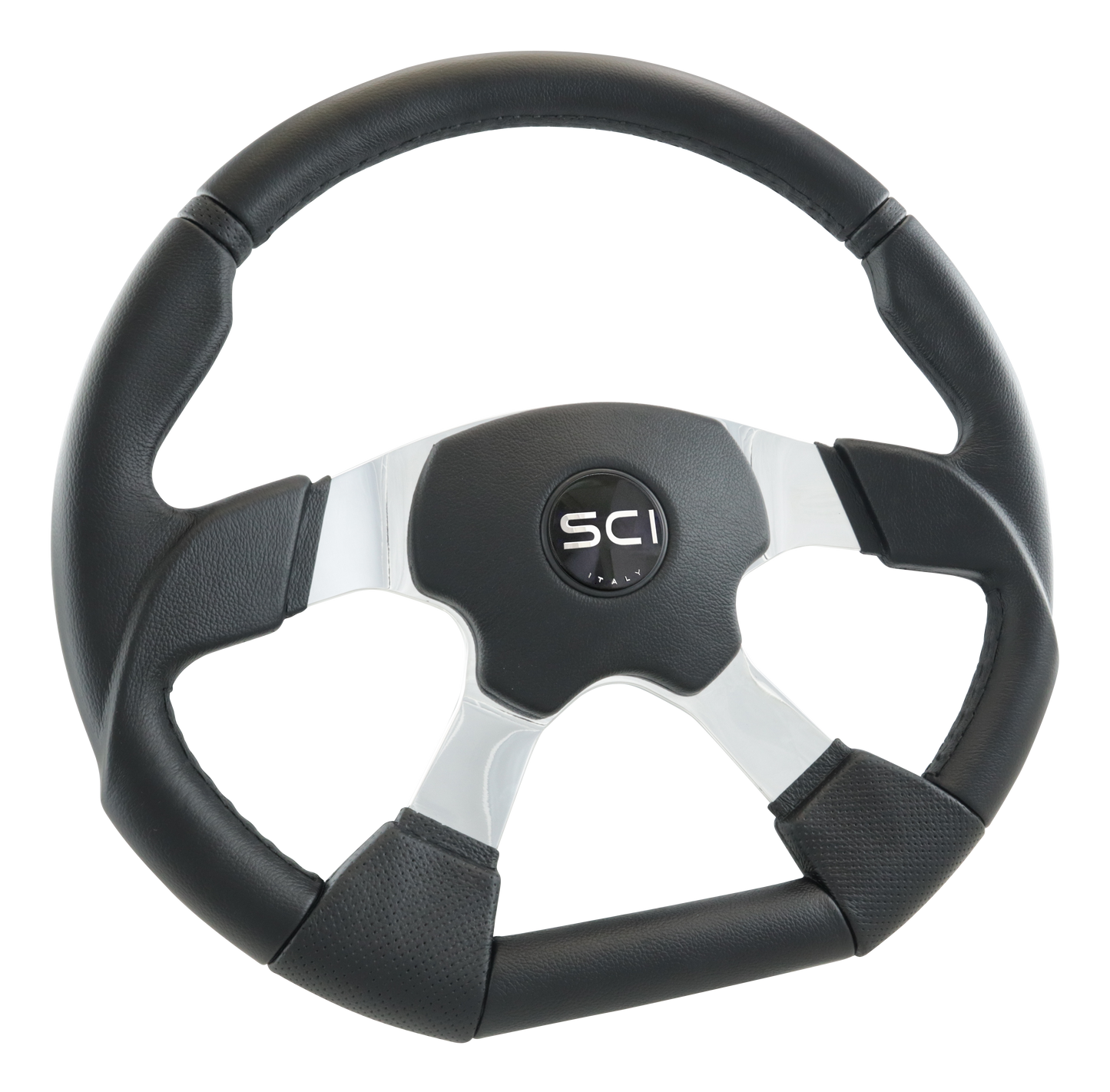 Evolution - 18" Black Polyurethane Rim, Polished Aluminum 4-Spoke, Euro 4 Pad, SCI Horn Button - Black