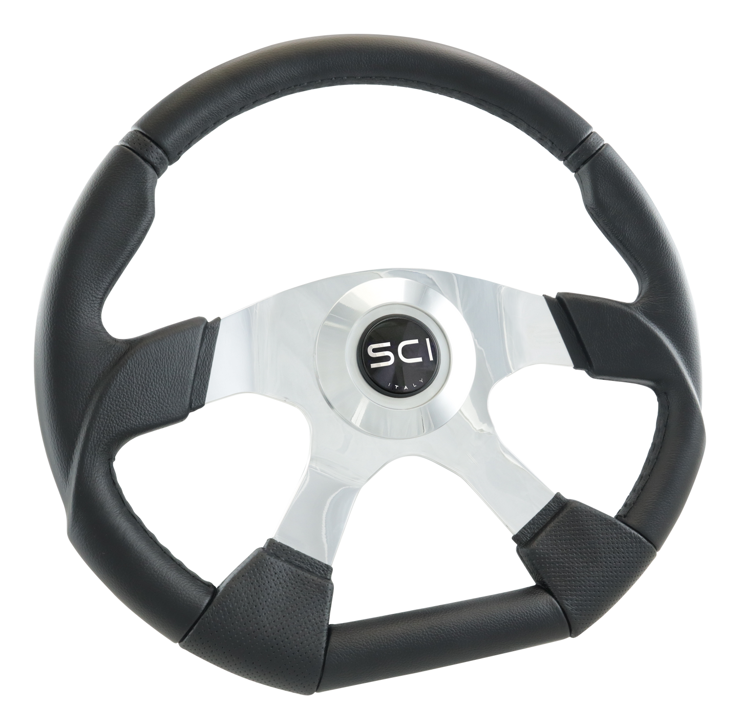 Evolution - 18" Black Polyurethane Rim, Polished Aluminum 4-Spoke, Halo Ring, SCI Horn Button - Black