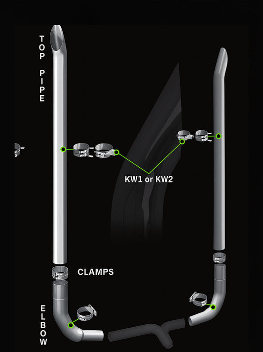 Exhaust Kit 7" DIA x 108" for Kenworth W900L AeroCab w/ 40" Box, OEM Elbow M66-1270