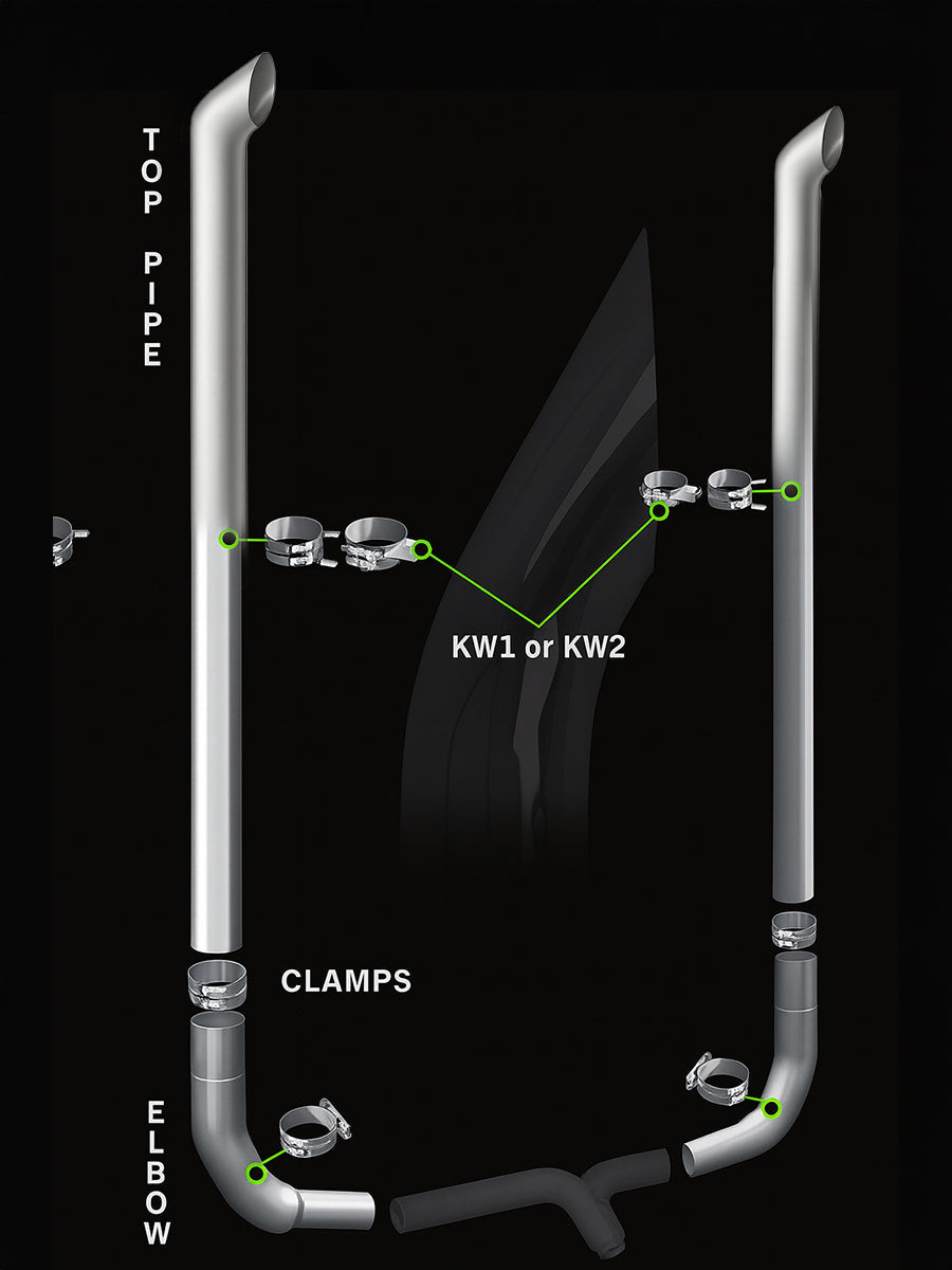 Exhaust Kit 7" DIA x 108" for Kenworth W900L AeroCab w/ 40" Box, OEM Elbow M66-1270