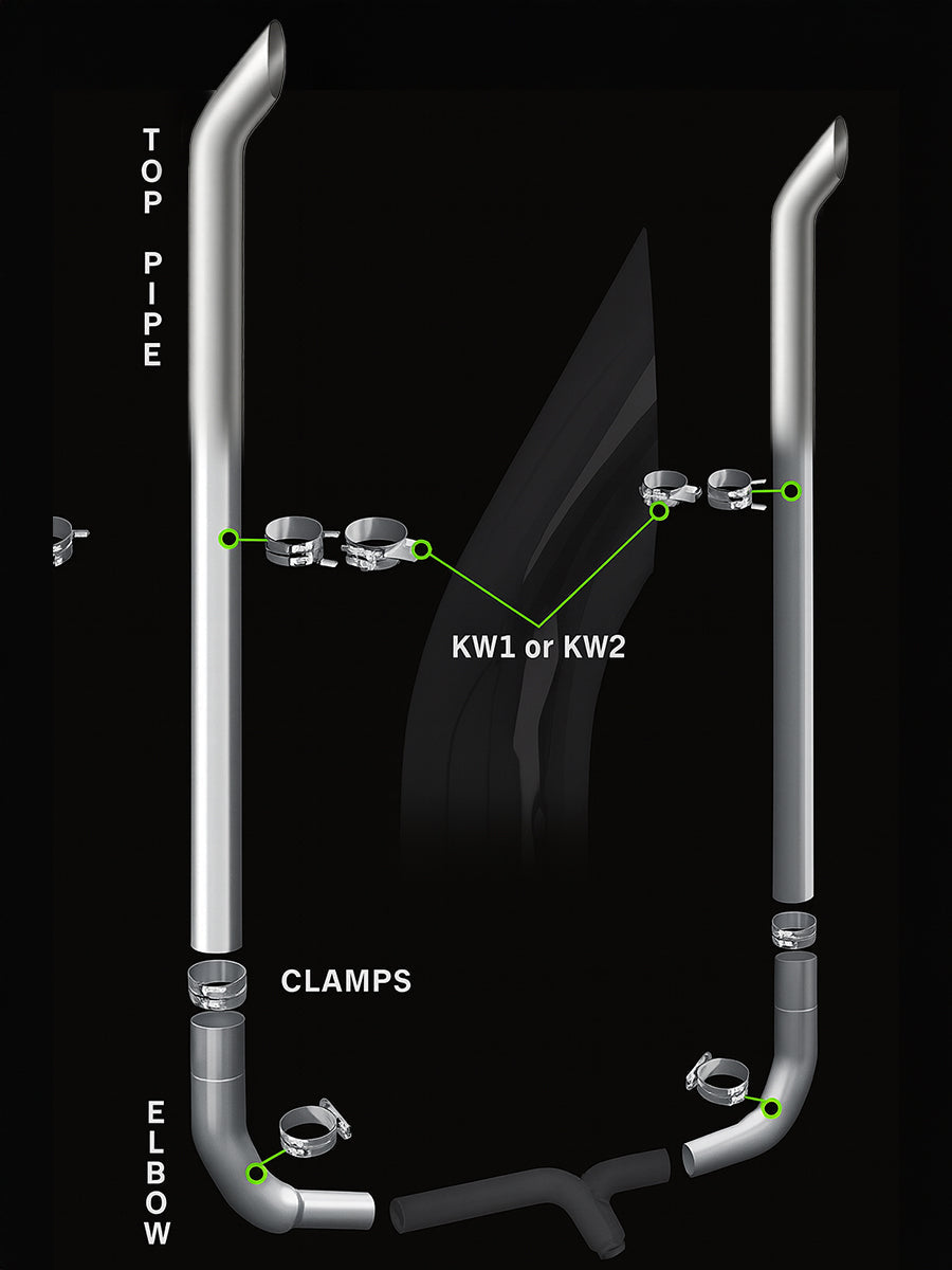 Exhaust Kit 7" DIA x 108" for Kenworth W900L AeroCab w/ 40" Box, OEM Elbow M66-1270