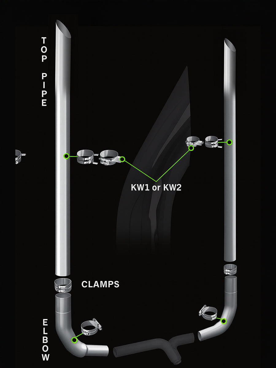 Exhaust Kit 7" DIA x 108" for Kenworth W900L AeroCab w/ 40" Box, OEM Elbow M66-1270
