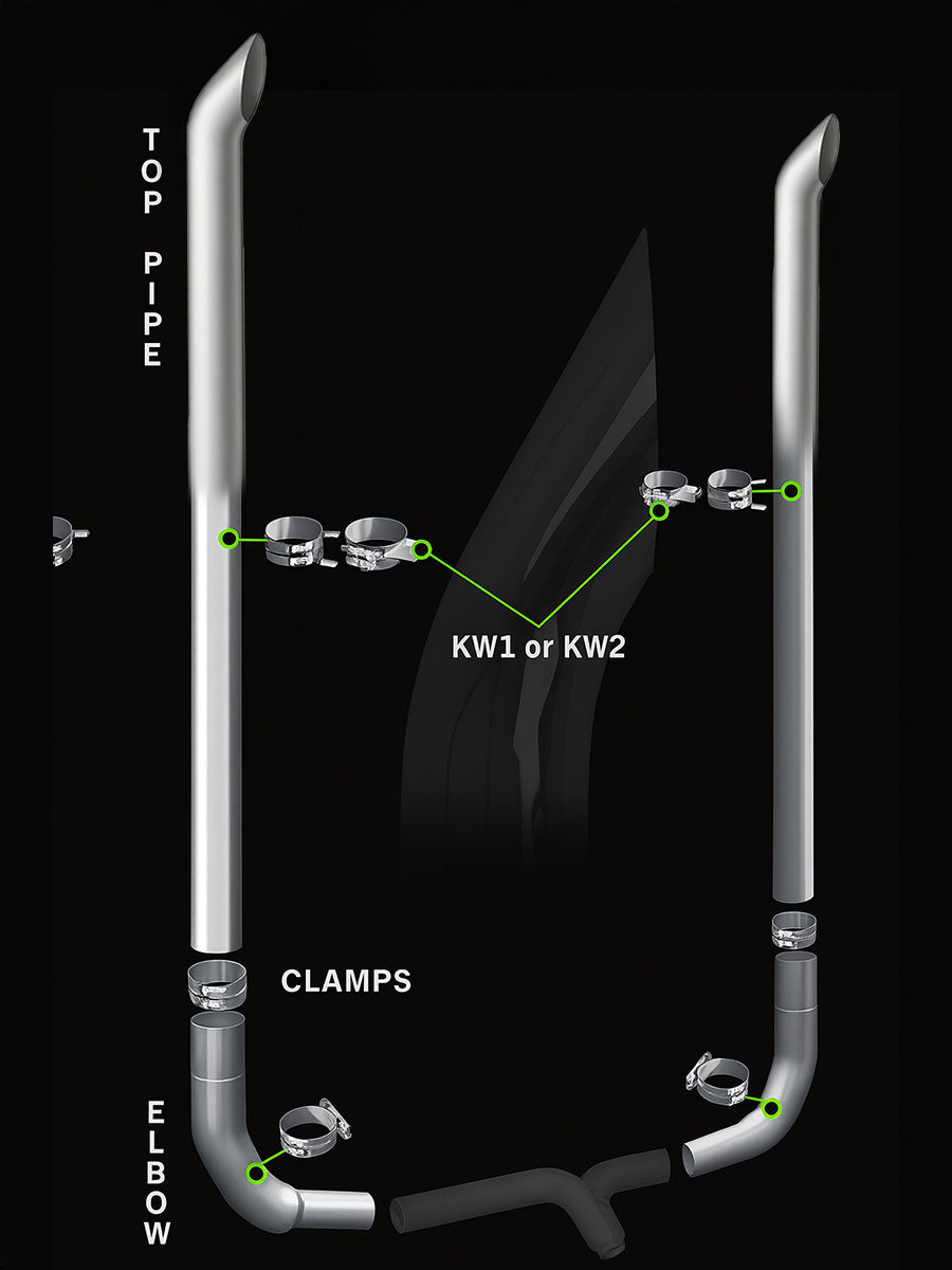 Exhaust Kit 7" DIA x 108" for Kenworth W900L AeroCab w/ 40" Box, OEM Elbow M66-1270