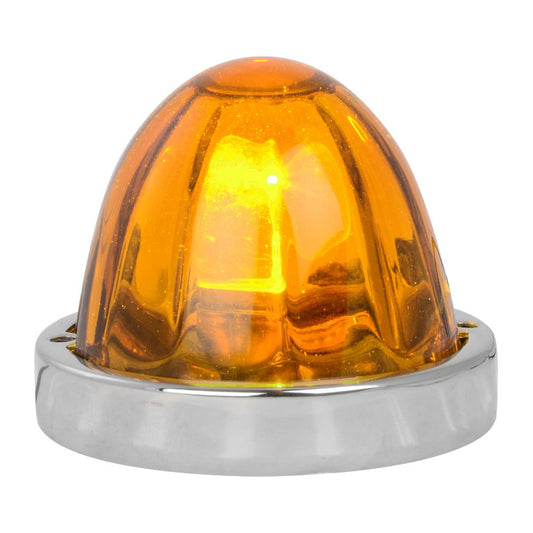 Flush Mount Watermelon Lens Large Glass Marker Light. 1 Wire / Single Function. Amber / Amber