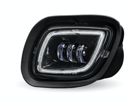 Freightliner Cascadia LED Projector Fog Light Black. (Driver).