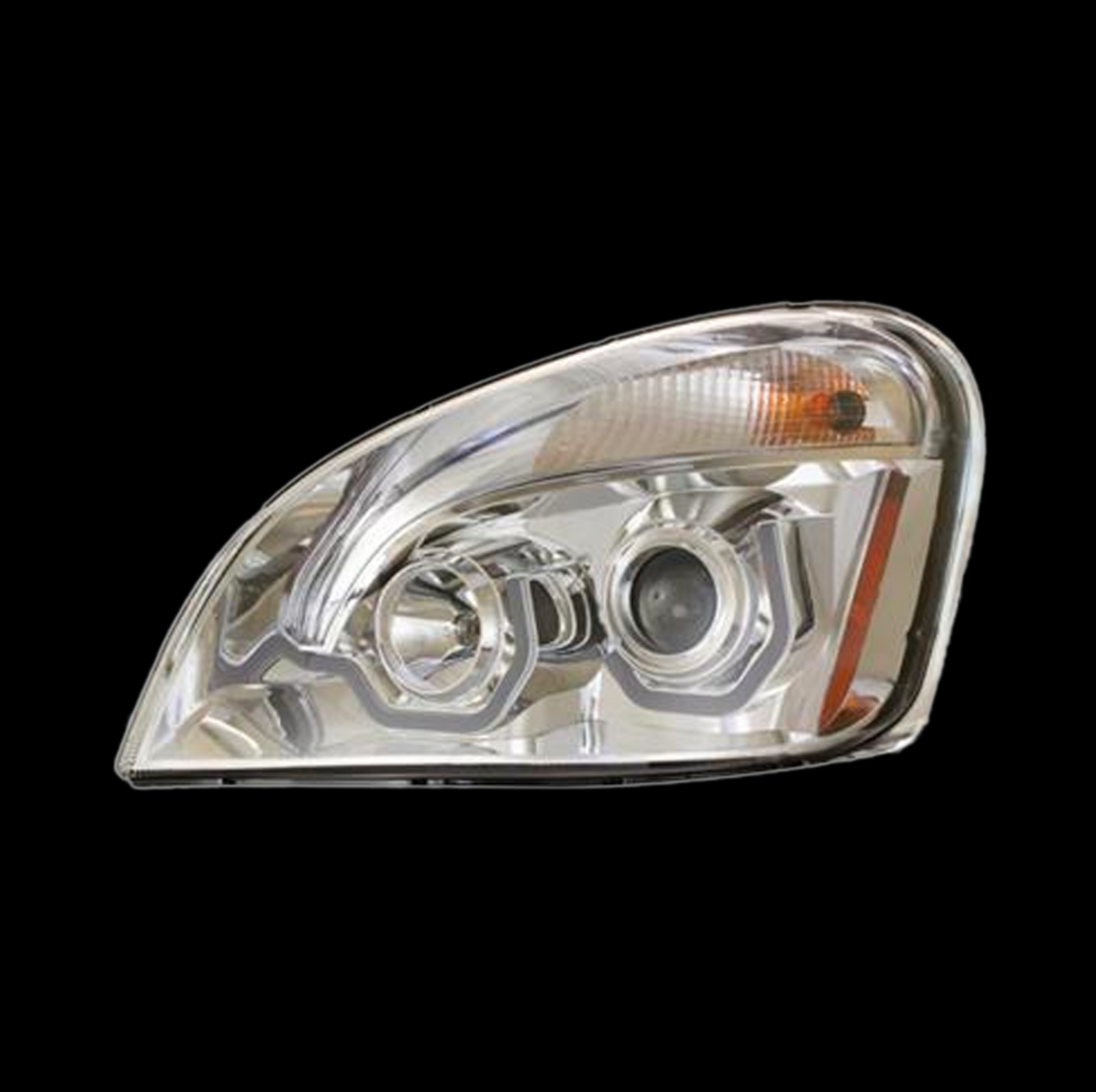 Freightliner Cascadia projection headlight with dual function amber LED light bar
