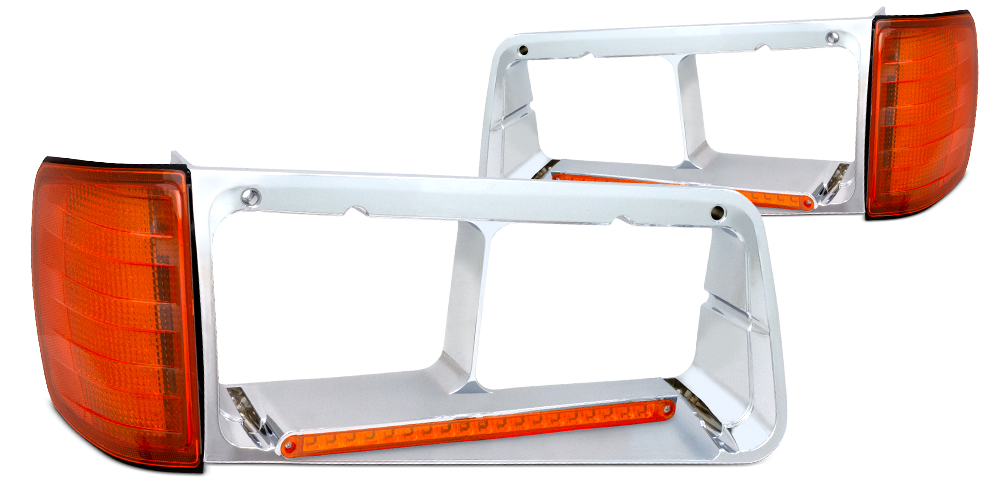FREIGHTLINER FLD 120 HEADLIGHT BEZEL W/ LED SIDE TURN SIGNAL (DRIVER)