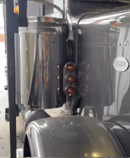 Front Peterbilt 15" Air Cleaner Bracket with Radius ends w/ 3 Watermelon Light Holes (Pair). 14 Gauge. (Size 11 1/2" x 4 1/4")