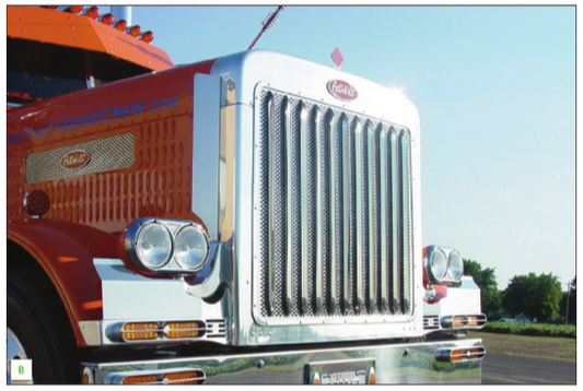 Grille Peterbilt Regular Short Hood 357,377,378,379 And 385 With Tapered Grill - Small 1/4" Circles Punch Style - Grill Surround NOT included - Vertical Grill Bars NOT included.