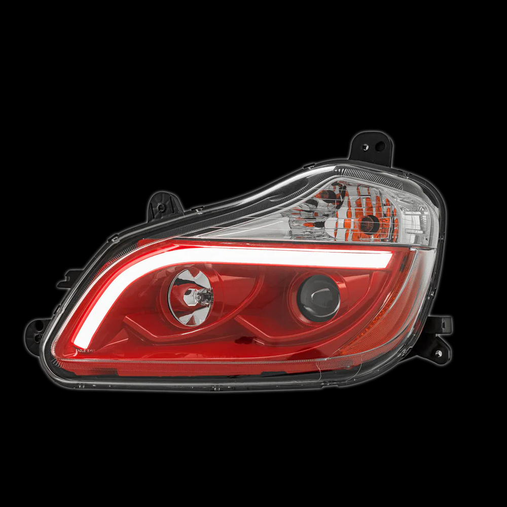 Headlight With RED Dragon Eyes Reflector fits Kenworth T680 With Light Bar. Driver Side
