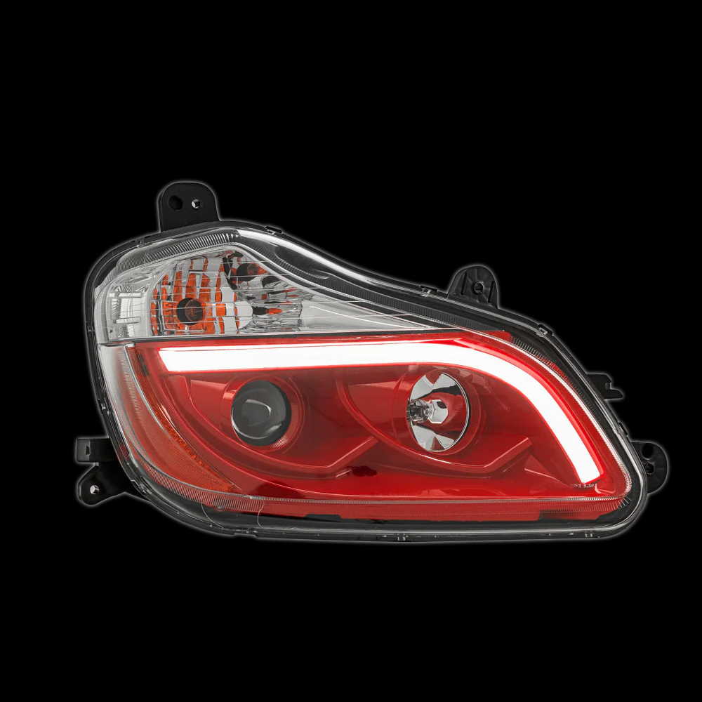 Headlight With RED Dragon Eyes Reflector fits Kenworth T680 With Light Bar. Passenger Side