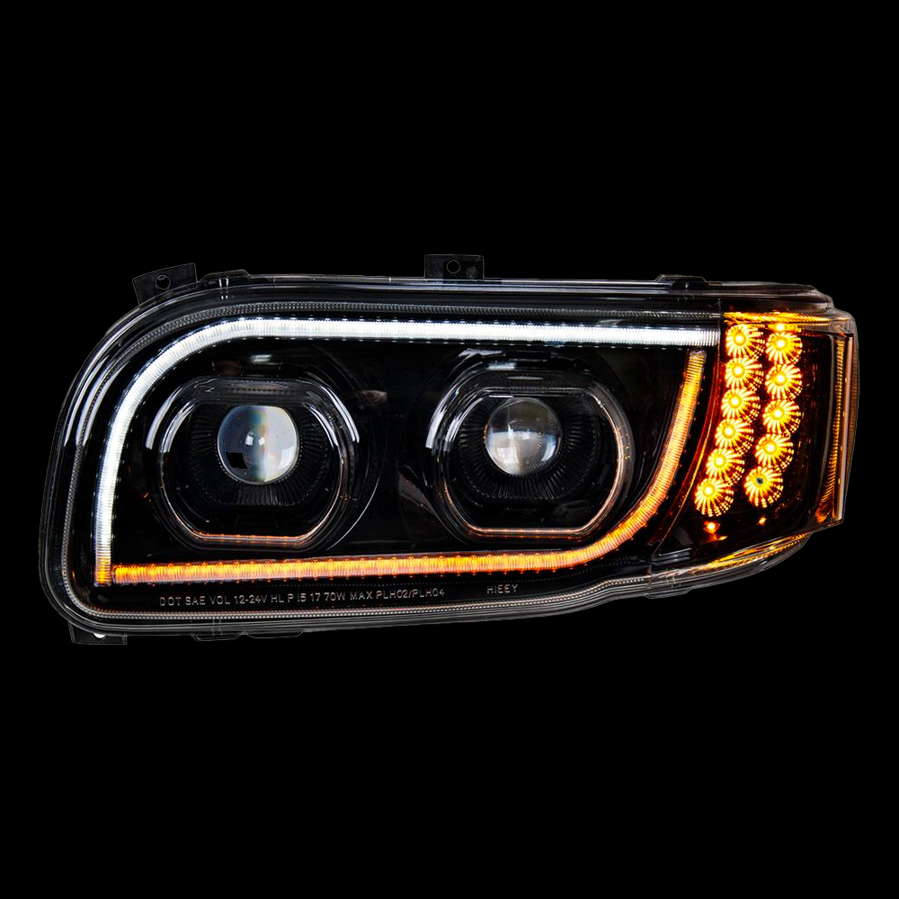 High Power LED Blackout Headlight w/ LED Position Light & LED Turn Signal (2008+) Peterbilt 388/389 - Driver