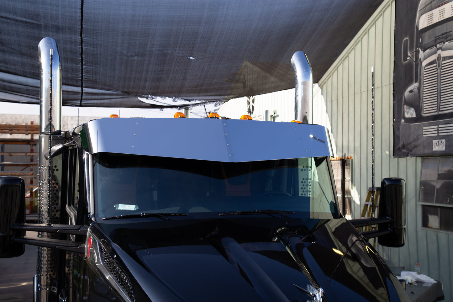 Kenworth T880/T680 Next Gen Flat Top 11-1/2" x 14" V-Style Visor (Flat Top, Uses OEM Visor Brackets)