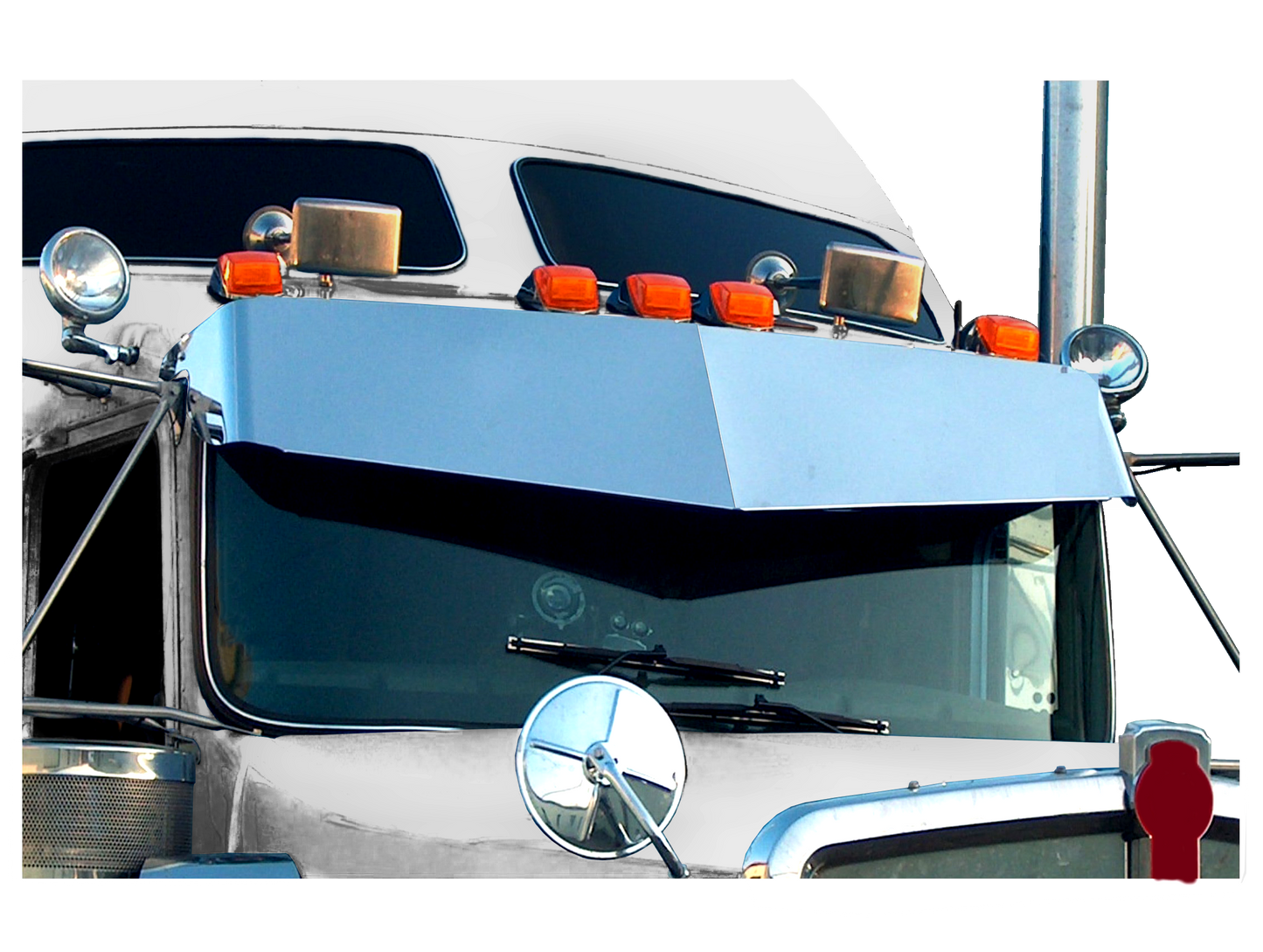 Kenworth W900/T800/T600/T660 High-Mid 13" x 15" Blind Mount V-Style Visor (Curved Windshield)....