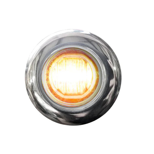 LED 3/4” Clear Lens / Amber Light with Grommet and Chrome Cover Mini Button. 2 wires