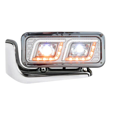 LED "Chrome" Projection Headlight Assembly With Mounting Arm Side Fits Peterbilt 379 (87-2007) Driver Side
