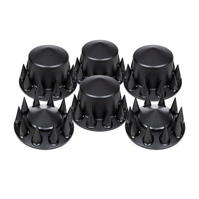 Matte Black Pointed Axle Cover Combo Kit w/ 33mm Spike Nut Covers & Nut