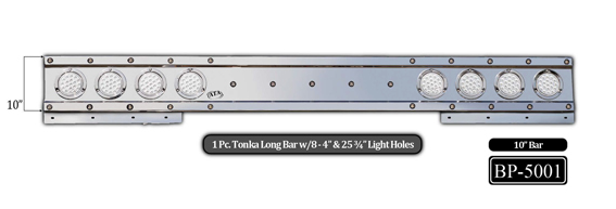 One Piece Tonka Long 10'' Bar (304 Mirror Finish) w/8-4'' & 25-3/4'' Light Holes